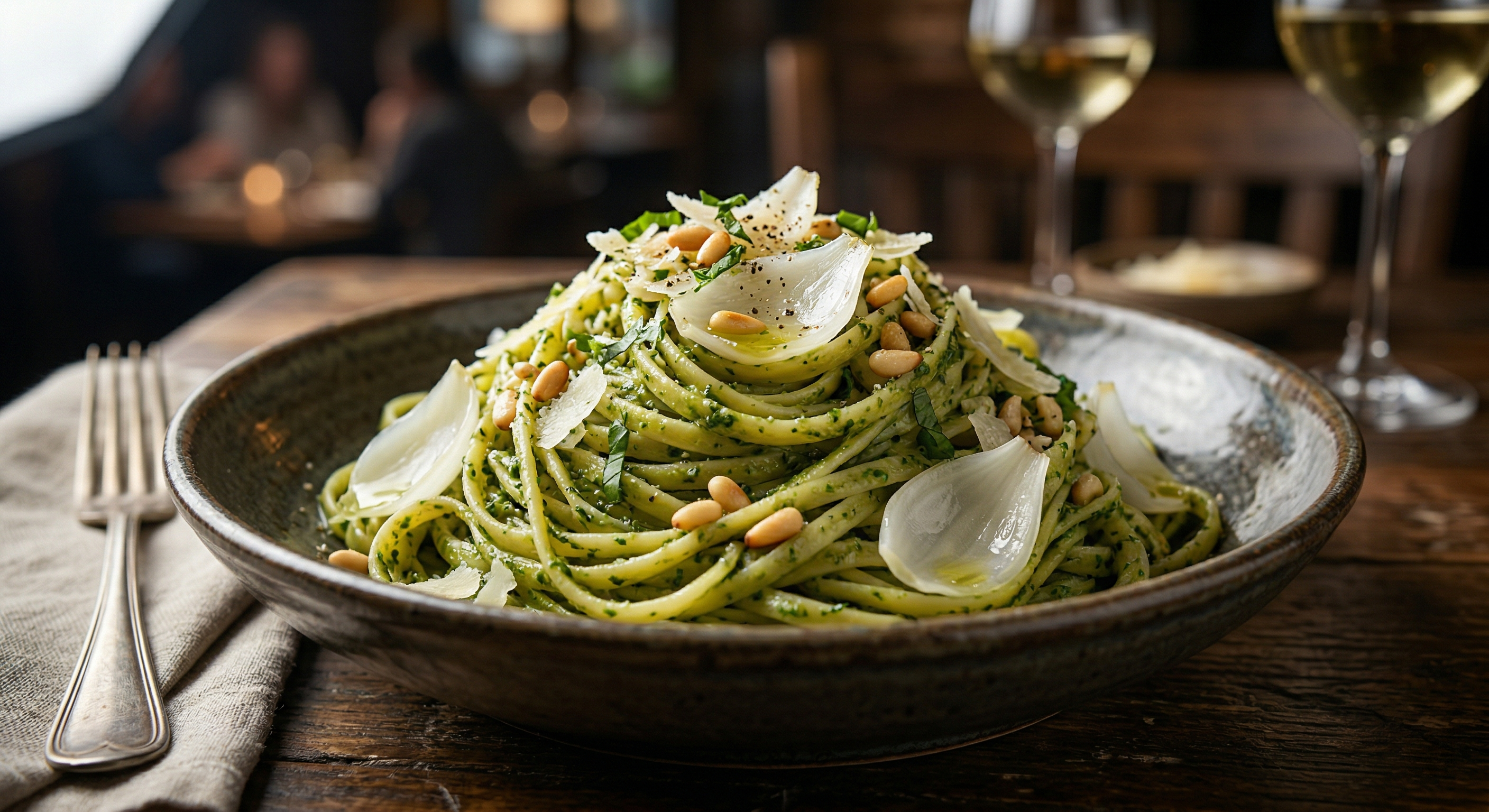松子青醬百合根細扁麵